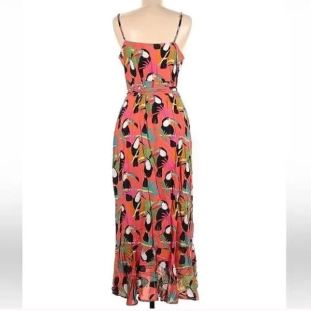 FARM RIO Sexy Romantic Elegant Flowy Vacation Resort Tropical Toucan Wrap Maxi - Picture 2 of 7